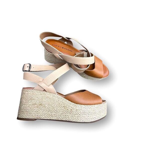 Lucky Brand Women's Ginny Platform Espadrille Sandals Brown Boho Size 7.5 - Picture 1 of 15